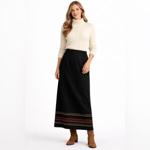 Vintage Leslie Fay Wool Blend Maxi Skirt Southwestern Tribal Aztec Trim Size 10